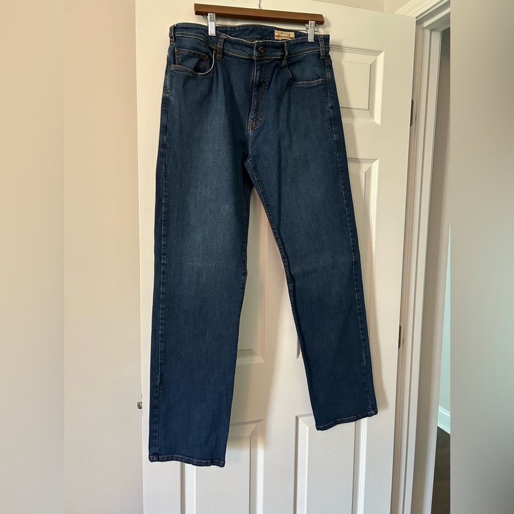 Men’s Orvis Five Pocket Jeans 36x34, Dark Blue, Like New